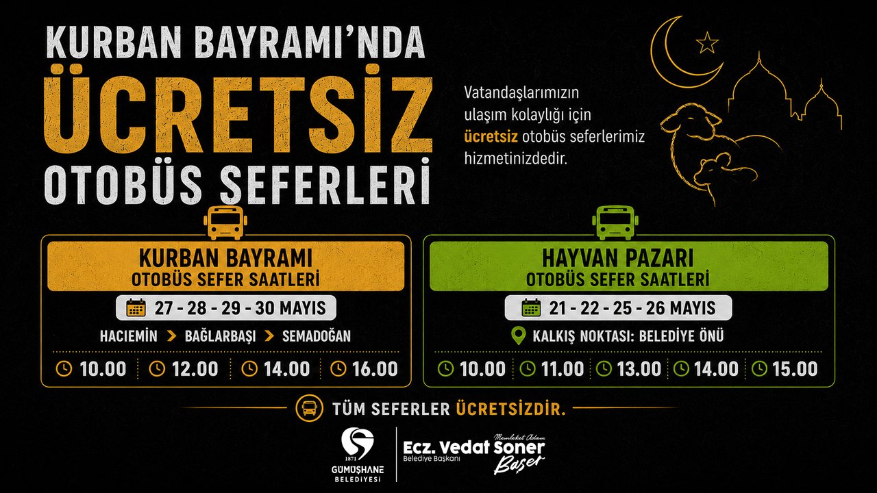 BELEDİYEMİZDEN, KURBAN BAYRAMI’NDA ÜCRETSİZ OTOBÜS SEFERLERİ