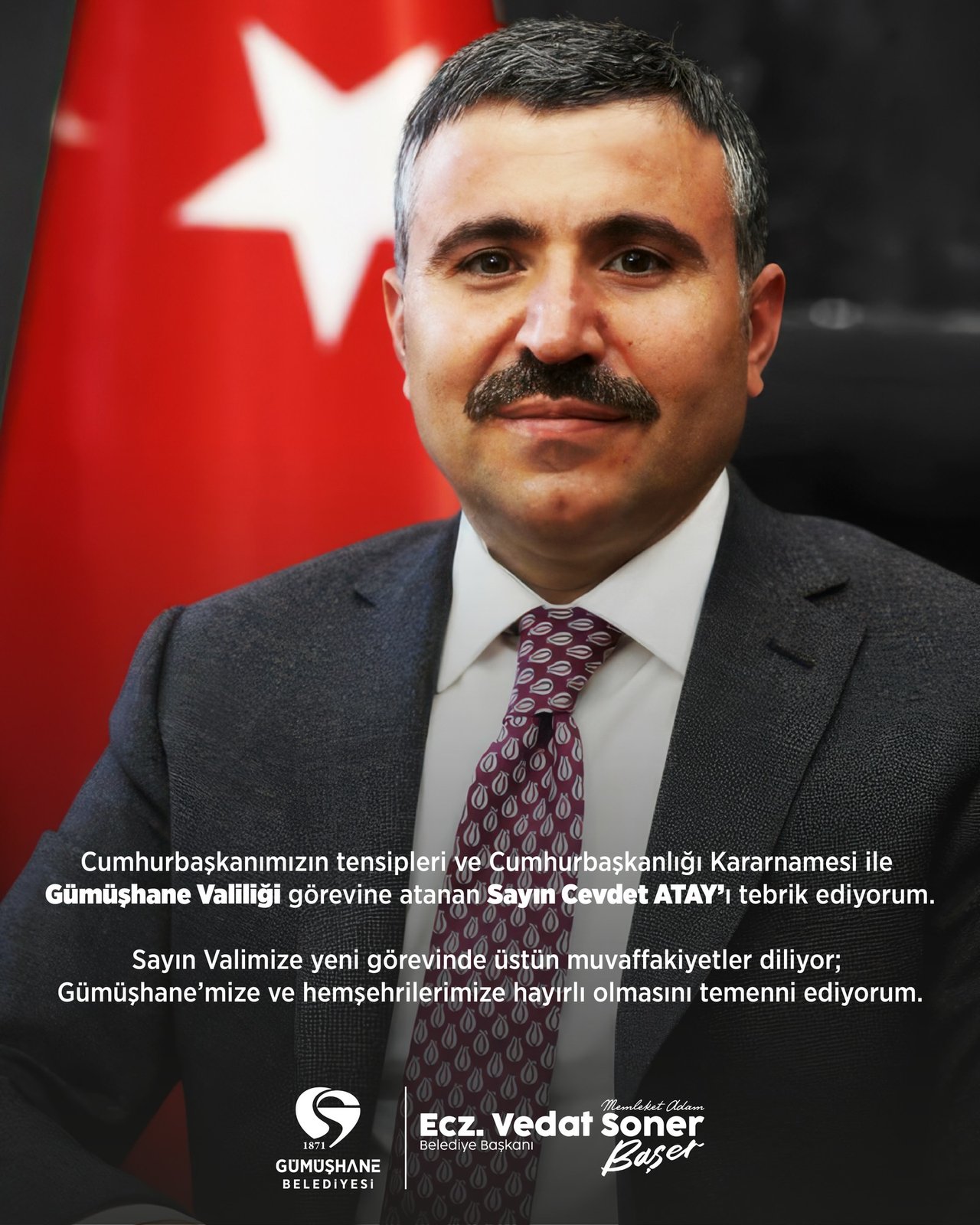 BAŞKANIMIZ, GÜMÜŞHANE VALİLİĞİ GÖREVİNE ATANAN SAYIN CEVDET ATAY’I TEBRİK ETTİ