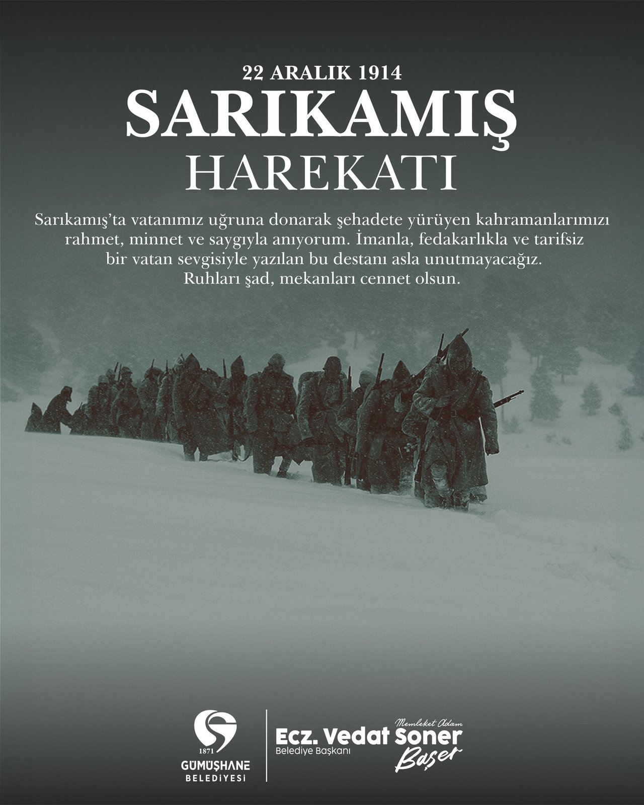BAŞKANIMIZ, SARIKAMIŞ’TA VATANIMIZ UĞRUNA DONARAK ŞEHADETE YÜRÜYEN KAHRAMANLARIMIZI SAYGIYLA ANDI