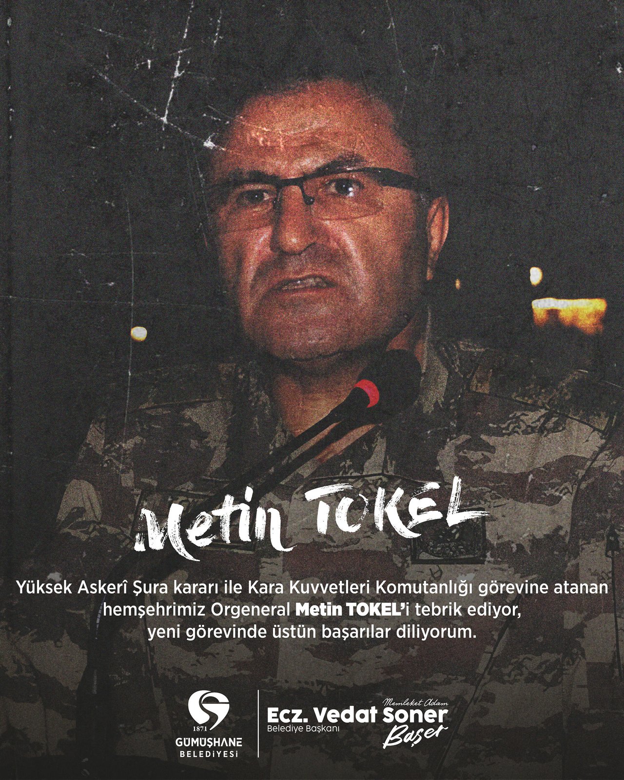 BAŞKANIMIZ, KKK GÖREVİNE ATANAN HEMŞEHRİMİZ ORGENERAL METİN TOKEL’İ TEBRİK ETTİ