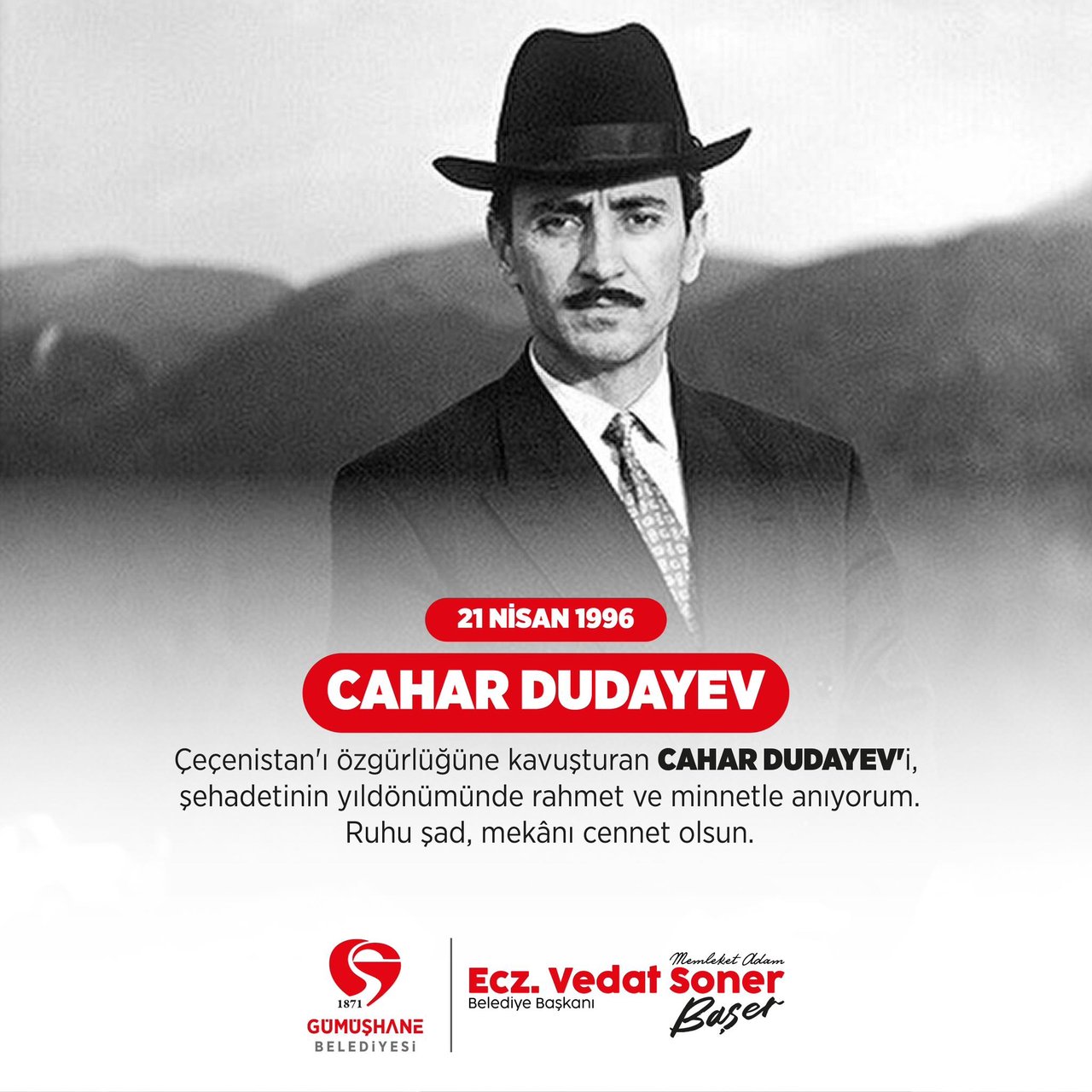 BAŞKANIMIZ, ÇEÇENİSTAN'I ÖZGÜRLÜĞÜNE KAVUŞTURAN CAHAR DUDAYEV'İ, ŞEHADETİNİN YILDÖNÜMÜNDE ANDI