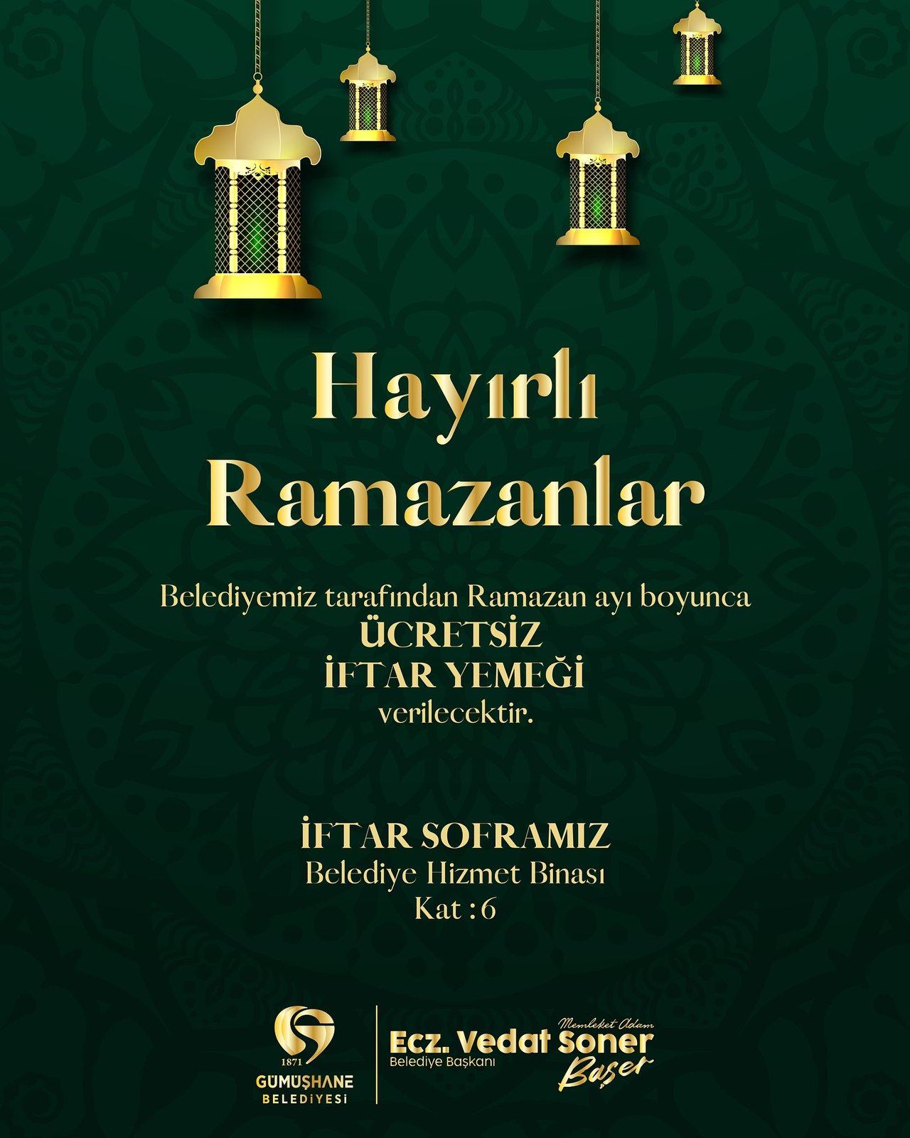 BELEDİYEMİZ TARAFINDAN RAMAZAN AYI BOYUNCA ÜCRETSİZ İFTAR YEMEĞİ VERİLECEKTİR