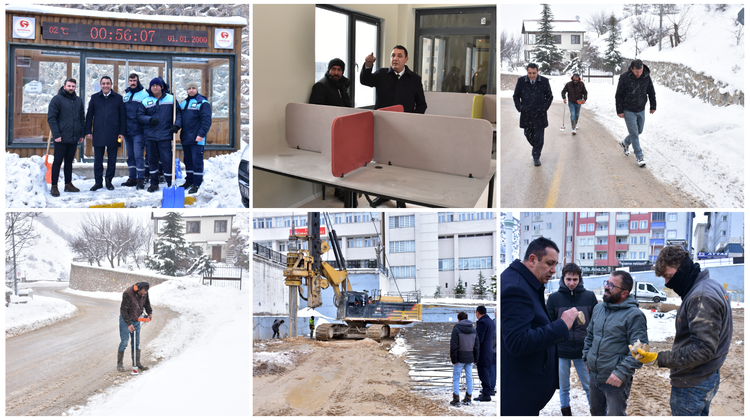 BAŞKANIMIZ, KAR, ÇAĞRI MERKEZİ, SU KAÇAĞI BULMA VE OTOPARK FORE KAZIK ÇALIŞMALARINI İNCELEDİ