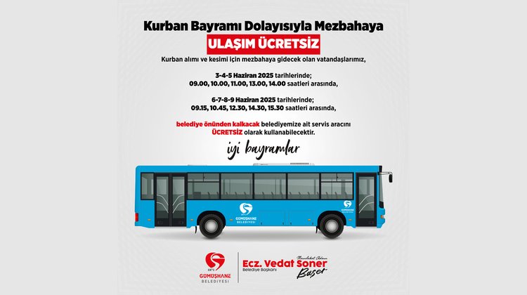 KURBAN BAYRAMI SÜRESİNCE BELEDİYEMİZ TOPLU TAŞIMA ARAÇLARININ ÜCRETSİZ OLACAĞINI DUYURDU