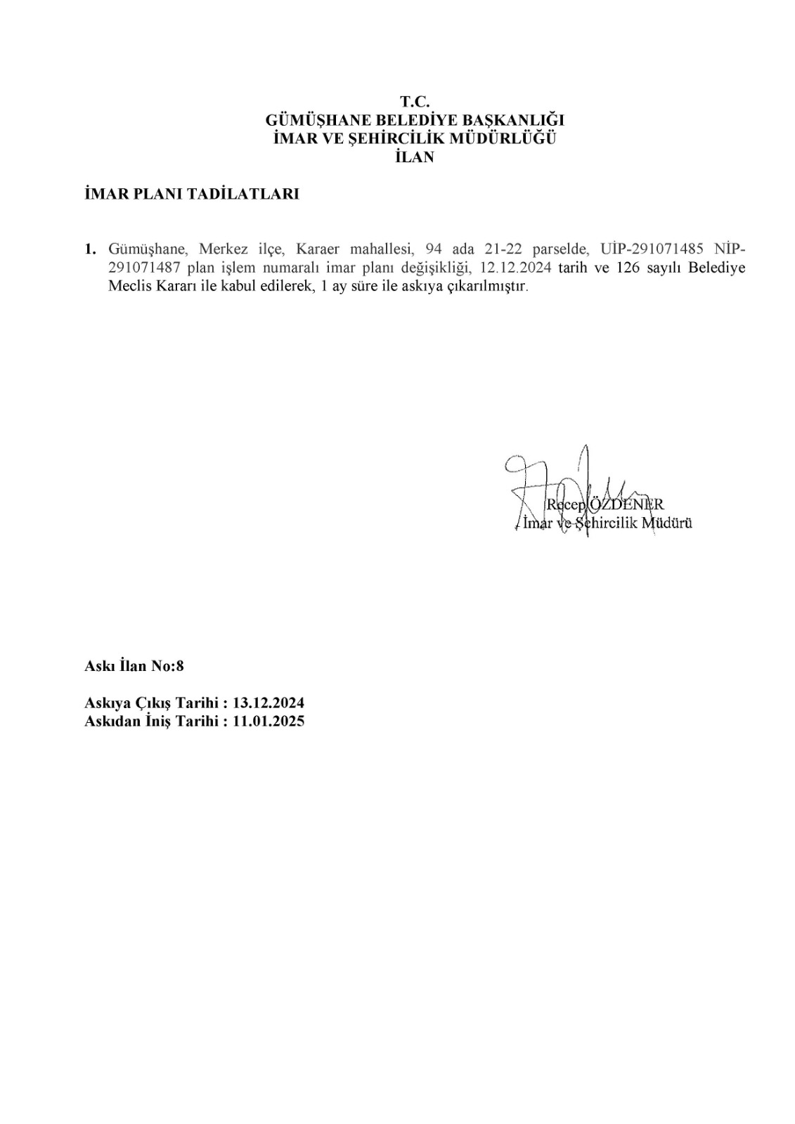 ASKI İLANI NO:8