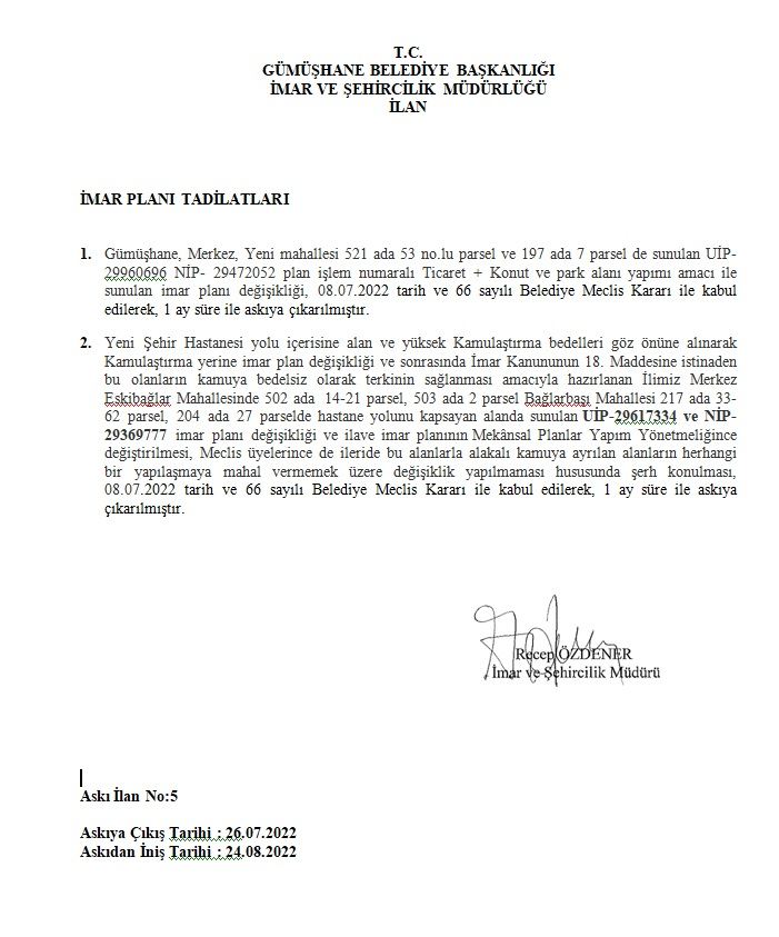 İMAR PLAN TADİLATLARI